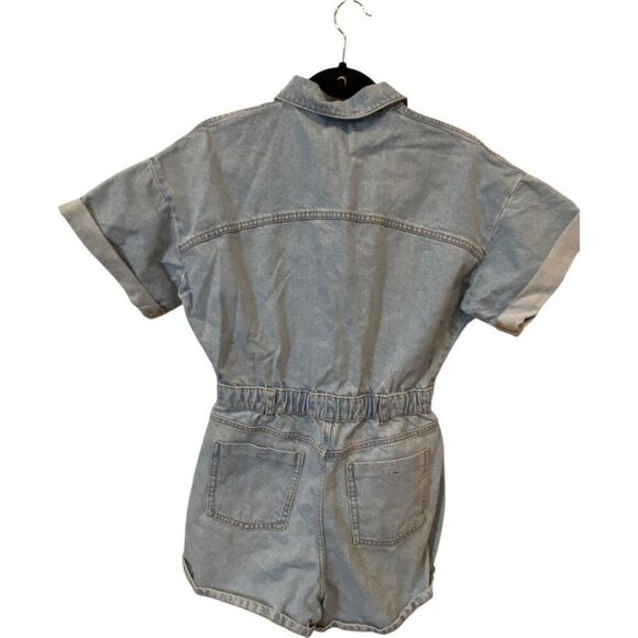 Zara Womens Romper M Blue Denim Jean Light Wash Short Sleeve 7147/035 NWT - Picture 4 of 9